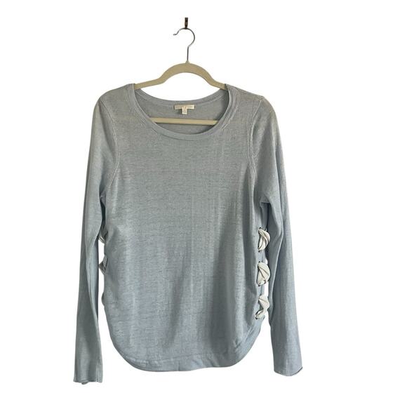 Lisa Todd Linen Sweater Blue Sz M Knit Top Long Sleeve Lace-Up Side Spring Chic - Picture 2 of 9